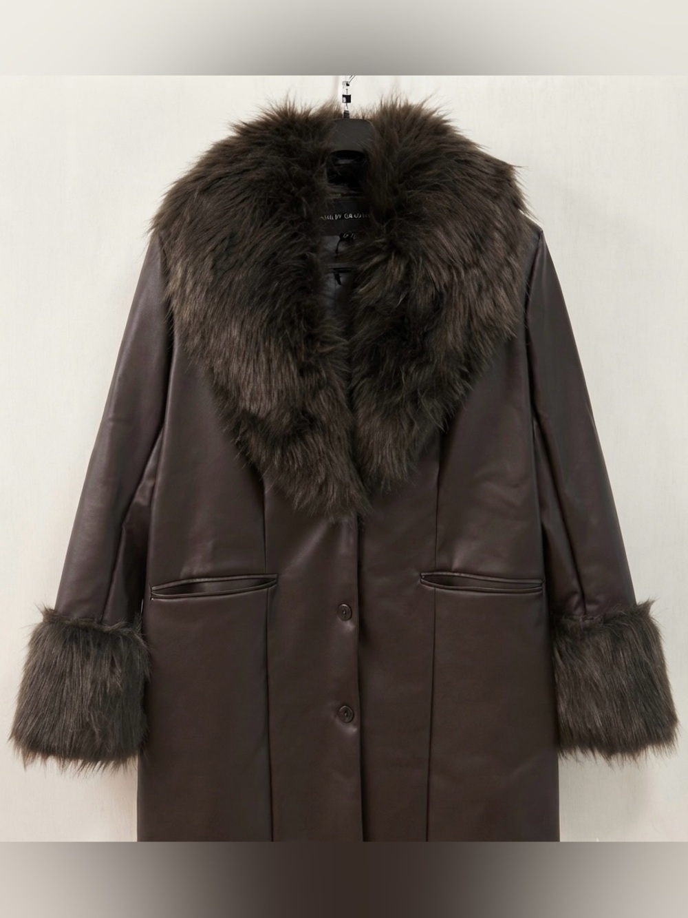 NEW Ashley Graham Dark Brown Fur Wrap Long Coat Women’s Plus Size 0X MSRP $300 - Picture 7 of 12